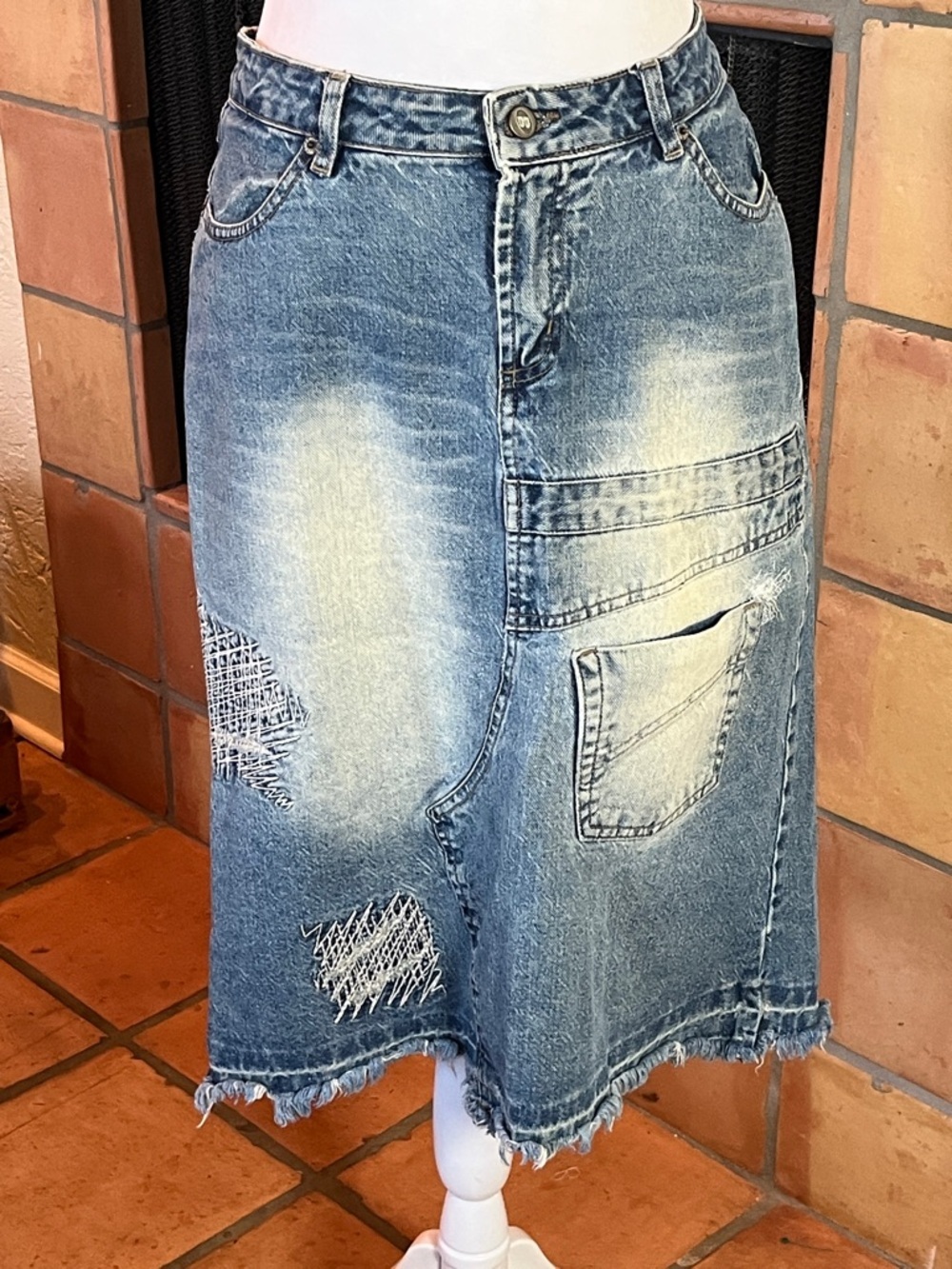 Byzance Brazilian Made Distressed Denim Skirt, size 31
